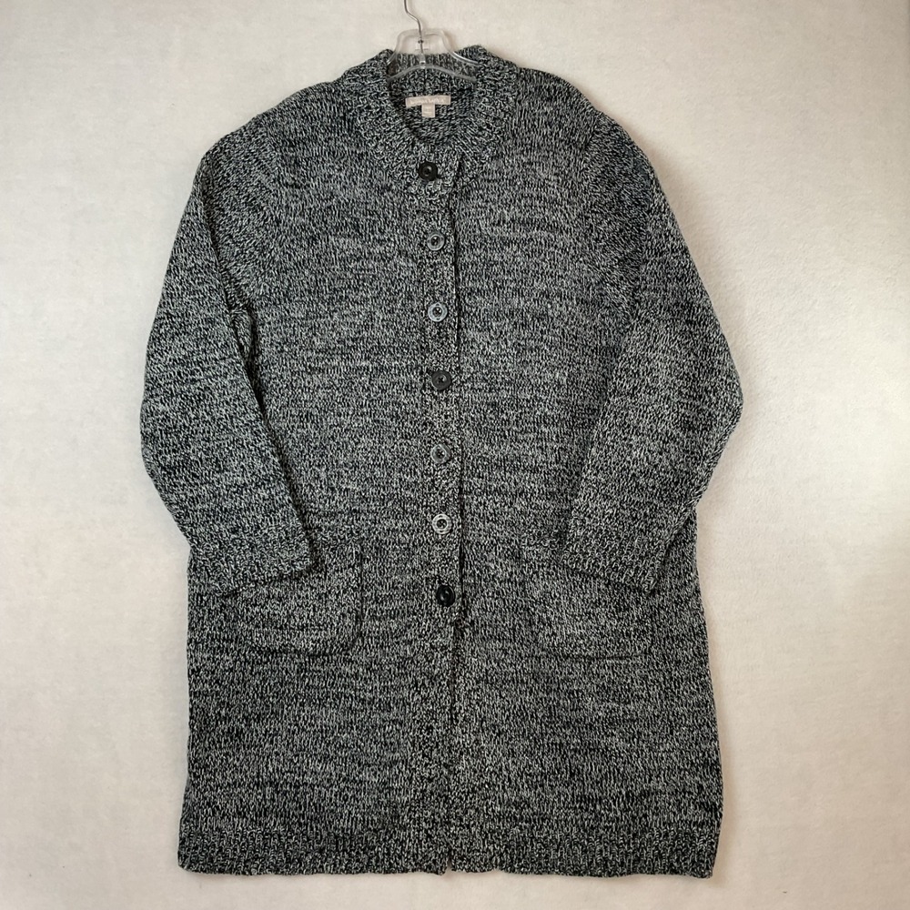 Woman Within Black White Marled Knit Longline Cardigan Sweater Size 18/20 L